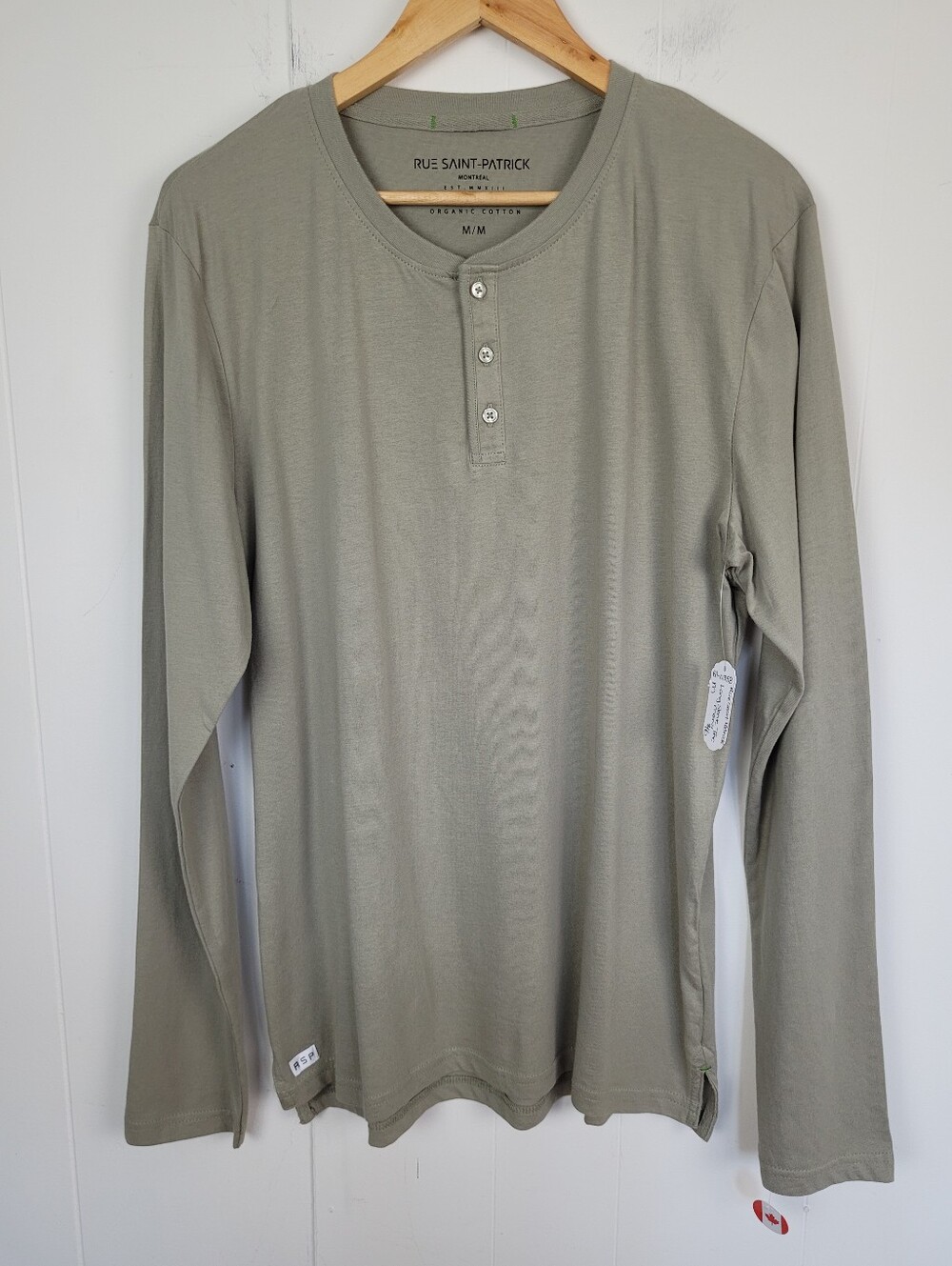 Rue Saint-Patrick Mens Medium Organic Cotton Long Sleeve Henley Shirt